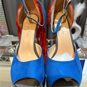 Stylish Blue and Red Tassel Women's Heels